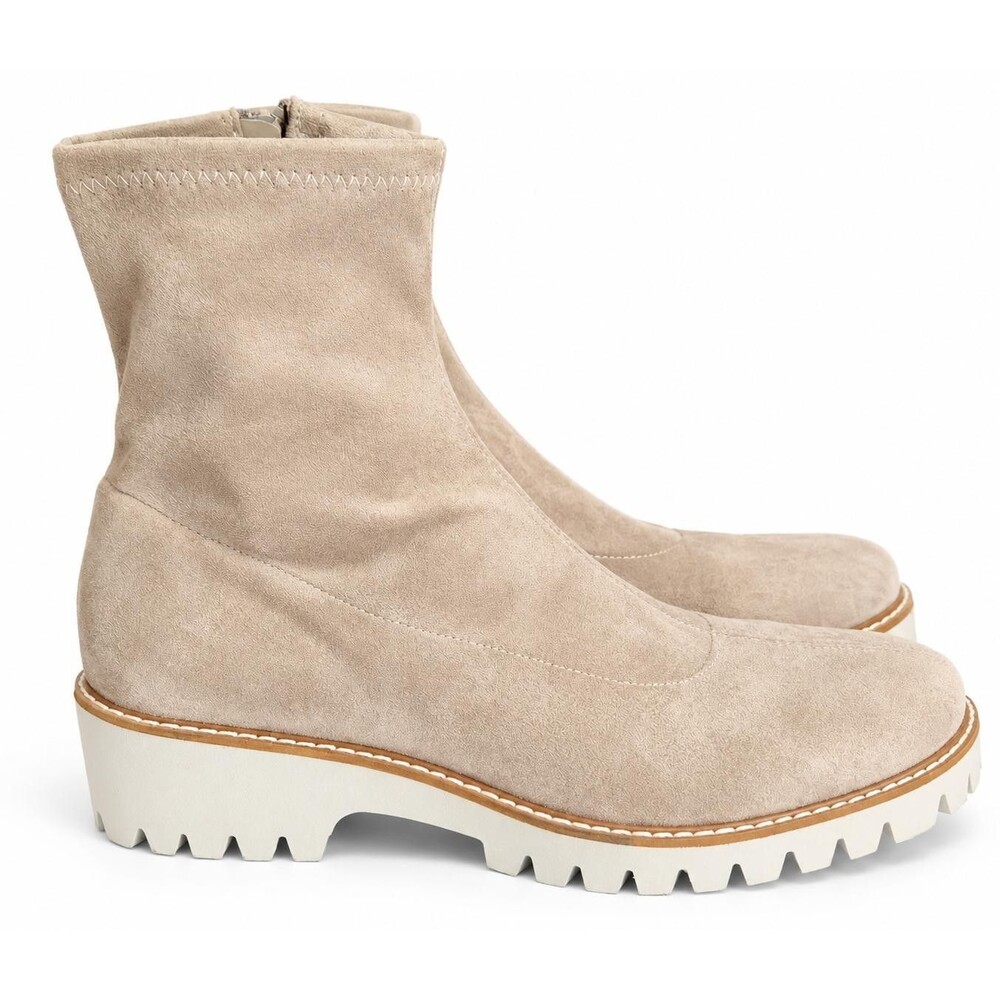Coconuts By Marisse Hudson Womens Taupe Suede Sock Ankle Boot Lug Sole 9.5M